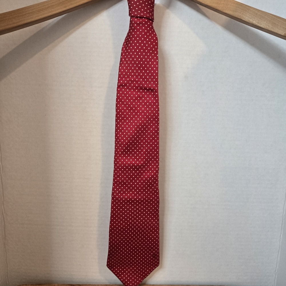 Bert Pulitzer Necktie; 100% Silk Red w/ White Polka‎ Dots; USA 57"